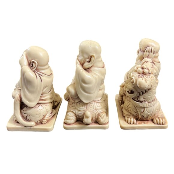 Set of Three Buddha Statuettes See Hear Speak No Evil - Picture 4 of 14